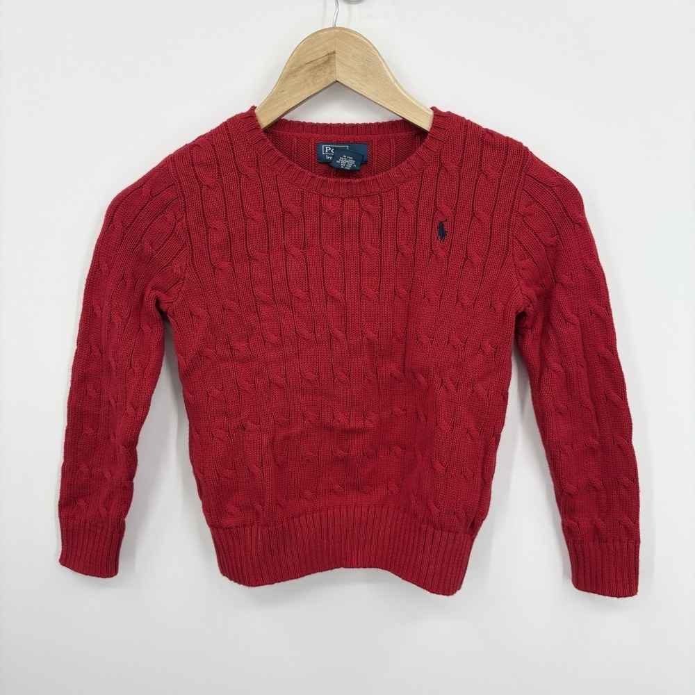 Polo Ralph Lauren Cable Knit Sweater Kids 6 Red Old Money Preppy Pony Holiday